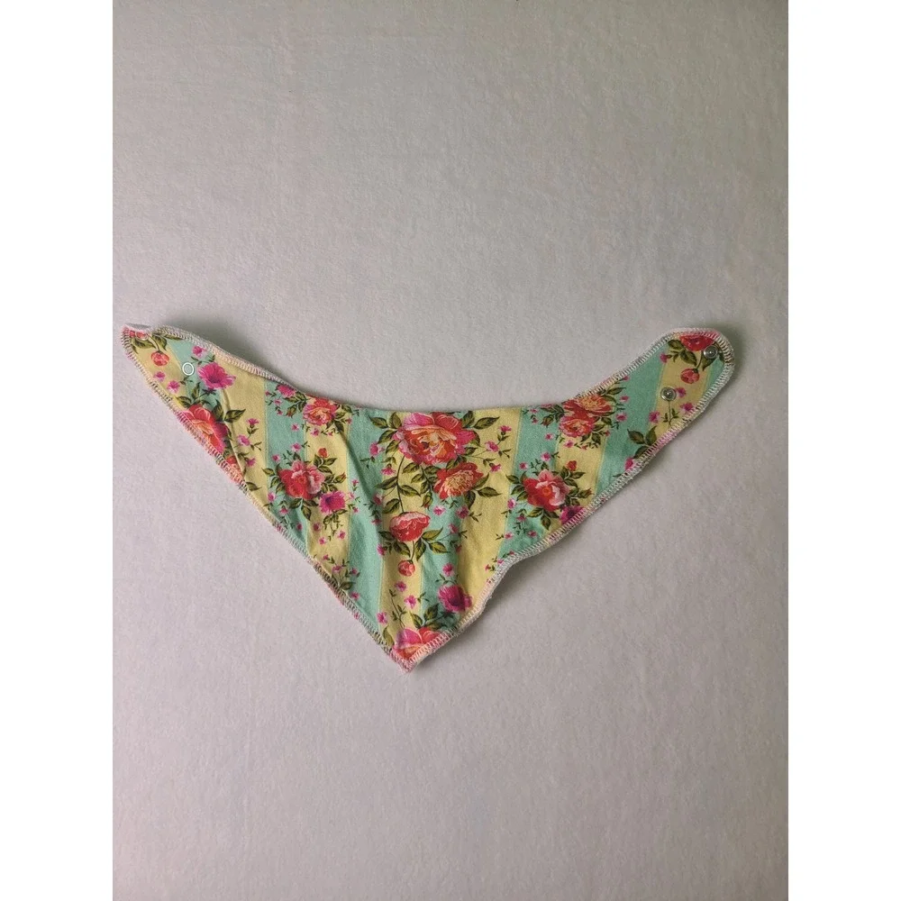 upsimples Bandana Drool Bib Baby OS Pink Floral Organic Cotton Fleece Cottage